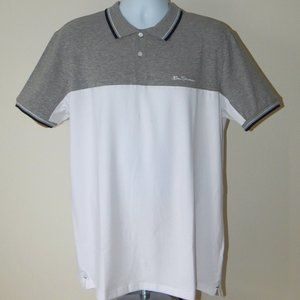 NWT BEN SHERMAN ORIGINAL Signature Embroidery Tipped Bright White Polo Shirt XL